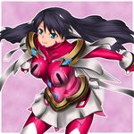 belt black_hair blue_eyes bodysuit breasts cape cowboy_shot gloves large_breasts lena_sayers long_hair looking_at_viewer my-otome my-otome_s.ifr outstretched_arms pink_bodysuit red_bodysuit rokuichi skin_tight skirt solo very_long_hair white_gloves white_skirt 