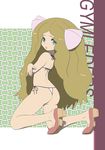  ass bare_back bee-j1 bikini blonde_hair bow cattleya_(pokemon) elite_four error green_eyes hair_bow hat high_heels highres kneeling long_hair looking_back makoto_daikichi pokemon pokemon_(game) pokemon_black_and_white pokemon_bw shoes swimsuit very_long_hair 