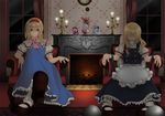  alice_margatroid armchair blonde_hair blue_eyes braid candelabra chain chair clock fire flower foreshortening hair_over_eyes kirisame_marisa long_hair manimani_(unagi) mary_janes multiple_girls photo_(object) pigeon-toed shaded_face shoes short_hair signature sitting touhou vase yandere 