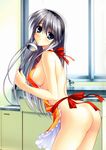  1girl absurdres apron ass blue_eyes blush breasts clannad erect_nipples fumio hadaka_apron highres key kitchen ladle long_hair naked_apron oshiri sakagami_tomoyo sideboob silver_hair solo tomoyo_after tomoyo_after_~it&#039;s_a_wonderful_life~ 