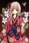  absurdres blonde_hair bug butterfly copyright_request doll frills highres insect japanese_clothes kimono lolita_fashion orchid wa_lolita yukiwo 