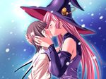  blush detached_sleeves game_cg hat kiss long_hair m&amp;m magical_witch_academy pink_hair school_uniform sylvia_vesper tsukasa_strobilanthus witch witch_hat 