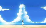  beach brown_hair clouds hat landscape long_hair plane scenic sky summer_dress tagme_(artist) water 