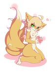  &hearts; ??? blush canine female fox green_eyes higoro holidays kitsune kneeling looking_at_viewer mammal multiple_tails nude plain_background solo tail valentine's_day valentines_day white_background 