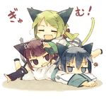  :d animal_ears bad_id bad_pixiv_id black_eyes black_hair blonde_hair blue_eyes blue_hair cat_ears cat_tail chibi closed_eyes detached_sleeves dogpile multiple_girls namo_(goodbyetears) open_mouth original short_hair smile tail 
