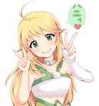  ahoge blonde_hair elbow_gloves gloves green_eyes heart hoshii_miki idolmaster idolmaster_(classic) idolmaster_2 long_hair mobuko_(akita_komachi) smile solo v vital_sunflower white_gloves 