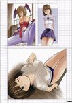  bat_wings brown_eyes brown_hair buruma cosplay dairiseki gym_uniform head_wings lilith_aensland lilith_aensland_(cosplay) lying on_back oppai pantyhose school_uniform shirt skirt vampire_(game) wings wink 