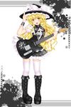  bad_id bad_pixiv_id blonde_hair blush boots guitar hat highres instrument kirisame_marisa nekokotei solo standing star thighhighs touhou trigram white_legwear witch_hat wrist_cuffs yin_yang zettai_ryouiki 