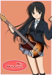  akiyama_mio bass_guitar black_hair delpico highres instrument k-on! long_hair shadow simple_background smile solo uniform 