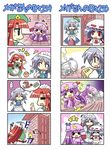  &gt;_&lt; +++ ... /\/\/\ 4girls 4koma :3 =_= bat_wings blue_eyes blue_hair bow braid chibi closed_eyes colonel_aki comic crescent dress hair_bow handheld_game_console hat hong_meiling izayoi_sakuya long_hair maid maid_headdress multiple_4koma multiple_girls nintendo_3ds open_mouth patchouli_knowledge purple_hair red_eyes red_hair remilia_scarlet short_hair silent_comic silver_hair smile sparkle spoken_ellipsis star touhou translated twin_braids wings 