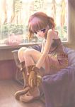  bare_shoulders boots brown_hair gloves novice poring purple_eyes ragnarok_online shorts solo twintails yamadalei 
