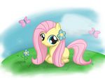  blue_eyes butterfly cloud cute equine female feral flower fluttershy_(mlp) friendship_is_magic grass hair horse insect lying mammal my_little_pony pegasus pink_hair pony sky smile solo speccysy young 