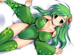  bed breasts cameltoe cleavage erect_nipples final_fantasy final_fantasy_iv green_eyes green_hair large_breasts nipples oppai rydia sexy thighhighs 