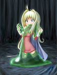  artist_request blond_hair blonde_hair blue_eyes cloak girl goo shock slime surprised 