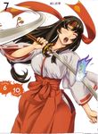  absurdres black_hair eiwa hakama headband highres japanese_clothes long_hair low-tied_long_hair miko ofuda open_mouth queen's_blade red_hakama ribbon-trimmed_sleeves ribbon_trim solo sword tomoe weapon 