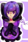  blush dress elite_four glasses gloves pokemon purple_eyes purple_hair shikimi_(pokemon) 