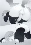  anal ass blush bottomless censored cum cum_while_penetrated ejaculation greyscale hand_on_ass head_out_of_frame highres long_sleeves male_focus monochrome multiple_boys open_mouth original penis po-ju pointless_censoring scan sex thighhighs turtleneck yaoi 