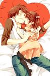  brother_and_sister cheek_kiss child dress happy hinazawa_kirei hinazawa_kirie kiss lying no_naku_koro_ni_(series) ryuukishi07 siblings umineko_no_naku_koro_ni ushiromiya_ange ushiromiya_battler 
