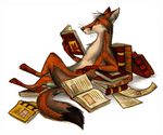  book canine culpeofox feral fox mammal non-anthro plain_background reading tail white_background 