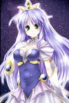  bad_id bad_pixiv_id blue_hair breasts cleavage crown dress elbow_gloves feena_fam_earthlight gloves green_eyes highres large_breasts long_hair paopao purple_hair solo yoake_mae_yori_ruri_iro_na 