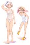  armpits asics bad_id bad_pixiv_id barefoot blue_eyes breasts brown_hair competition_swimsuit goggles green_eyes long_hair multiple_girls nipples no_socks one-piece_swimsuit original school_swimsuit see-through shoes shoko_(moccom) short_hair small_breasts swim_cap swimsuit thigh_gap towel towel_on_head wet wet_clothes white_school_swimsuit white_swimsuit 