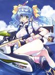  blue_hair goggles green_eyes gun jet_ski scuba_gear snorkel tagme water wet_clothes 