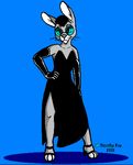  black black_clothing black_hair classic classy clothed clothing cute dress eyewear female glasses gloves hair high_heels lagomorph looking_at_viewer mammal outfit rabbit solo standing timothy_fay vintage 