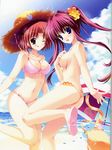  ;q absurdres asakura_nanao beach bikini blue_eyes breasts day hagiwara_tomoe hat highres long_hair lyrical_lyric medium_breasts mikeou multiple_girls navel nipples one_eye_closed panties purple_hair red_eyes red_hair sandals short_hair straw_hat sun_hat swimsuit thong thong_bikini tongue tongue_out topless twintails underwear wardrobe_malfunction 