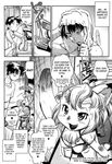  &hearts; anthro black_and_white blush breasts canine cleavage clothed clothing comic deity dialog dialogue doorbell english_text female fox goddess greyscale human japanese_text kemonono male mammal monochrome text towel wet yellow_pop 