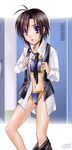  bad_id bad_pixiv_id bikini bikini_under_clothes black_eyes black_hair dress_shirt idolmaster idolmaster_(classic) idolmaster_2 kikuchi_makoto locker locker_room masobe_(masbe) necktie open_clothes open_shirt shirt short_hair solo sports_bikini swimsuit swimsuit_under_clothes undressing vest 