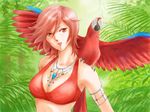  armpits bikini_top bird breasts brown_eyes cleavage jewelry large_breasts meiko necklace parrot red red_hair shigure2 short_hair solo vocaloid 