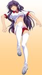  clannad fujibayashi_kyou gym_uniform pantsu shimapan shirt_lift thighhighs vector 