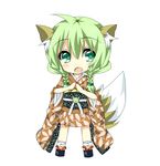  braid chibi green_eyes green_hair kemonomimi kitsunemimi open_mouth saitou_kon shingetsu_takehito solo tail twin_braids wafuku 