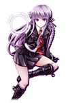  boots braid danganronpa danganronpa_1 gloves hair_ribbon kirigiri_kyouko long_hair necktie pantyhose purple_eyes purple_hair ribbon single_braid skirt solo touya_(the-moon) 