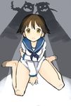  bad_id bad_pixiv_id barefoot blush brown_eyes brown_hair gertrud_barkhorn lynette_bishop miyafuji_yoshika open_mouth role_reversal shadow short_hair silhouette_demon sitting sketch smile strike_witches swimsuit swimsuit_under_clothes tetsujin_momoko wariza world_witches_series you_gonna_get_raped 