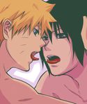  2boys eye_contact kiss looking_at_another multiple_boys naruto sakixns saliva saliva_trail tongue uchiha_sasuke uzumaki_naruto yaoi 