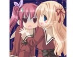  blonde blue_eyes blush cg chibi eroge fuguriya game_cg matsubara_yuna oda_nanami red_eyes red_hair schoolgirl sono_hanabira_ni_kuchizuke_wo tagme yuri 