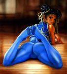  chinadress chun_li laying_down looking_back oshiri skintight spandex street_fighter tight_clothes toes 