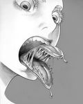  alien close-up extra_mouth eyelashes eyes face graphite_(medium) greyscale hanji_(hansi) monochrome monster open_mouth original saliva solo teeth the_thing tongue traditional_media 