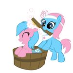  aloe_(mlp) bath blue_eyes blue_fur blue_hair brushie_brushie brushie_brushie_brushie duo equine female feral friendship_is_magic fur hair horse lotus_(mlp) mad_max madmax mammal my_little_pony pink_fur pink_hair plain_background pony sibling siblings sisters twins water white_background 
