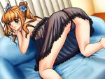  all_fours black_lingerie brown_eyes casual_romance_club houkago_ren-ai_club joy_ride nightgown no_bra orange_hair sofa twin_tails 