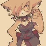  anthro blush breasts cat claws cleavage clothed clothing collar feline female hair_over_eye kemono mammal plain_background ricosye solo white_background 