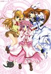  absurdres ahoge animal_ears brown_hair cat company_connection crossover dog_days dog_ears fingerless_gloves fujima_takuya gloves green_eyes heart heart_hands highres legs long_hair looking_at_viewer lyrical_nanoha magical_girl mahou_shoujo_lyrical_nanoha mahou_shoujo_lyrical_nanoha_strikers mahou_shoujo_lyrical_nanoha_vivid millhiore_f_biscotti multiple_girls non-web_source official_art open_mouth pink_hair ponytail purple_eyes red_eyes sacred_heart scan seven_arcs short_hair side_ponytail smile socks tail takamachi_nanoha tareme v very_long_hair vivio 
