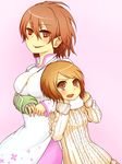  aran_sweater brown_eyes brown_hair highres i.u.y kinuhata_saiai misaka_worst multiple_girls short_hair smile sweater to_aru_majutsu_no_index vietnamese_dress wool_dress 