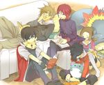  4boys alternate_costume book eating geechisu_(pokemon) gen_1_pokemon gen_2_pokemon gold_(pokemon) holding holding_book kotone_(pokemon) kuronomine lying marill multiple_boys no_hat no_headwear ookido_green open_book pikachu pixiv_red pokemon pokemon_(creature) pokemon_(game) pokemon_hgss pokemon_rgby reading red_(pokemon) red_(pokemon_rgby) silver_(pokemon) sitting sleeping tears thighhighs typhlosion white_legwear 