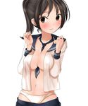  black_hair blush kinugasa_yuuichi open_shirt pantsu ponytail school_uniform schoolgirl tagme undressing 