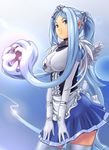  blue_eyes blue_hair carina_(xiaowoo) gloves gnome_(software) highres kde long_hair personification ponytail prehensile_hair skirt solo thighhighs very_long_hair wings zettai_ryouiki 