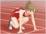  brown_hair munechira nipple_slip no_bra pettanko ponytail sports sports_uniform 