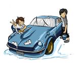  asakura_akio beatrueno black_hair brown_hair bubble bucket car car_wash chibi ground_vehicle motor_vehicle multiple_boys nissan nissan_fairlady shima_tatsuya wangan_midnight 