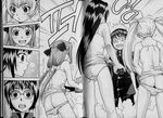  3girls artist_request camisole comic greyscale long_hair long_sleeves magikano monochrome multiple_girls panties panty_pull scan scan_artifacts twintails underwear underwear_only 